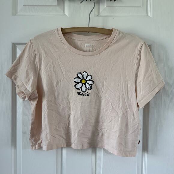Levi's Tops - Levi's Crop Top Womens Lg Peach Daisy Print‎ Cotton Stretch Cropped Casual Tee